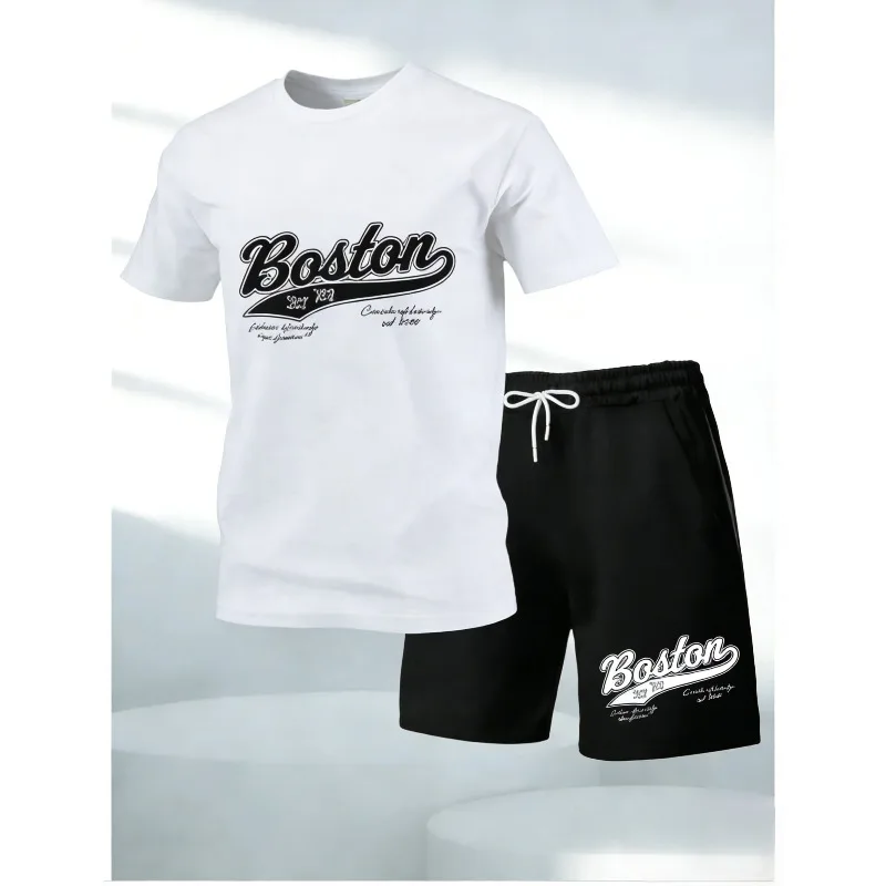 

Latest Men's California Los Angeles Printed 2-Piece Top and Shorts - O-neck Loose Soft T-Shirt with Pockets and High-Waist Pants