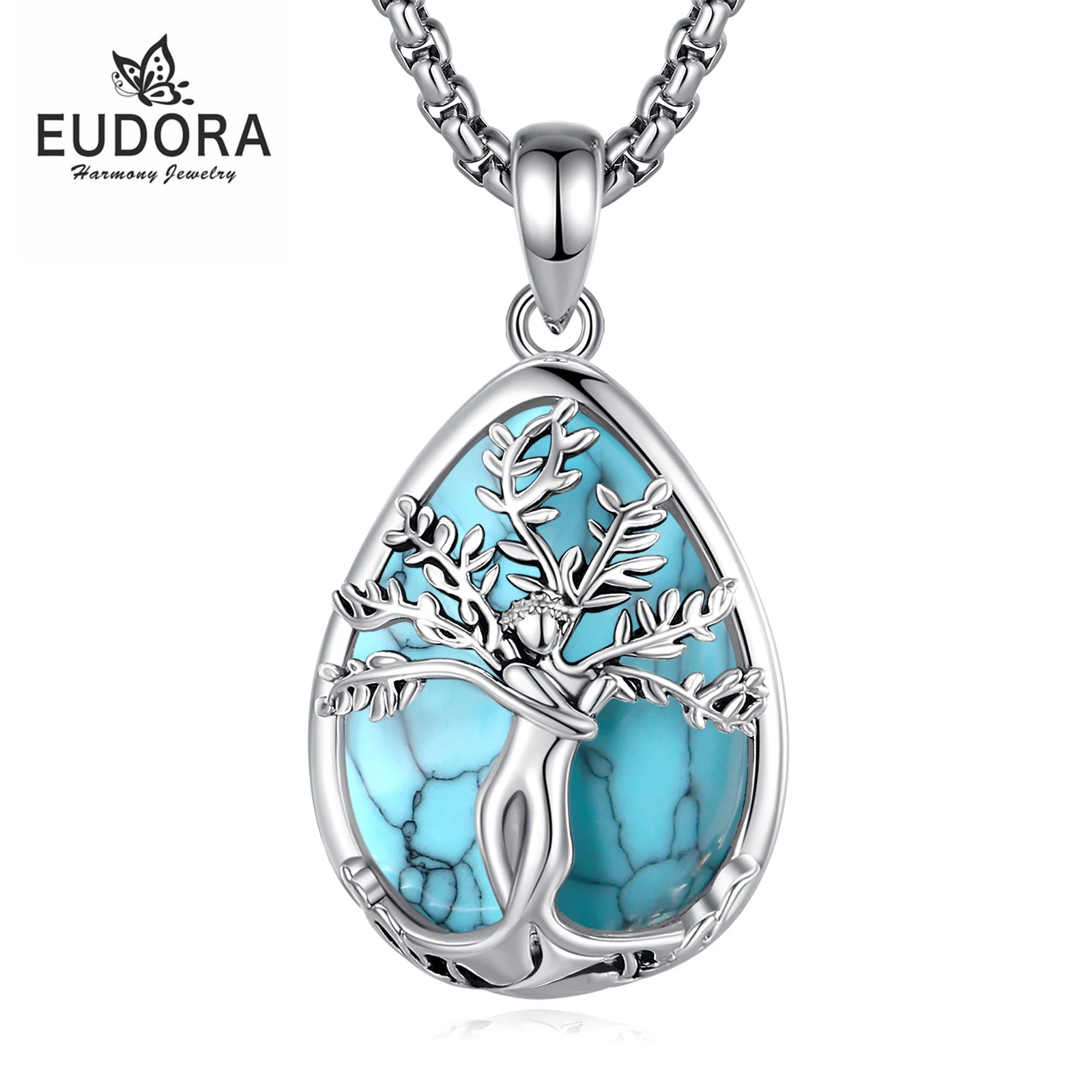 

Ожерелье Eudora «Древо жизни» с бирюзовым кулоном, целебный кристалл, духовное украшение, подарок на праздник для женщин и мам