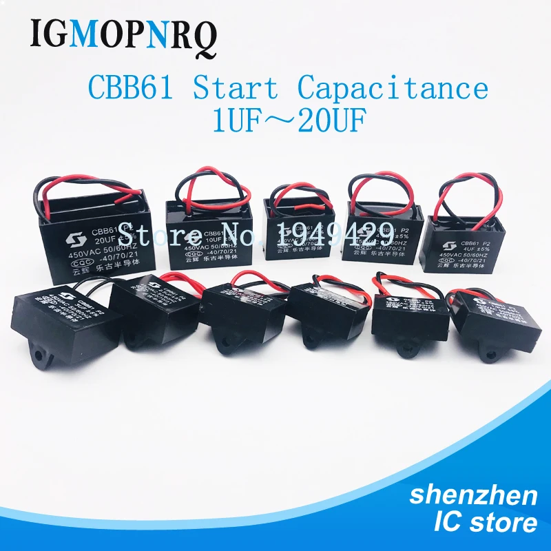 Capacitor 450v cbb para motor de partida, capacitor ac, cbb61 1 peça, 1.2uf 1.5uf 1.8uf 2uf 2.5uf 3uf 3.5uf 4uf-20uf