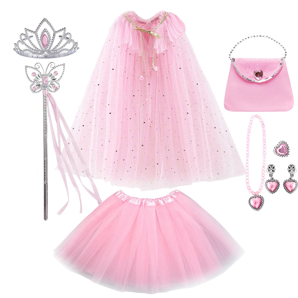 

9 шт./компл., аксессуары для костюмов для выступлений для девочек, детский легкий тюлевой плащ, палочка с короной, сумка на Хэллоуин, день рождения, праздничная одежда