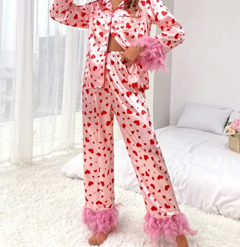 

Women's Sweet Love Printed Long Sleeve Pants Home Set Fashion Casual Set Pajamas