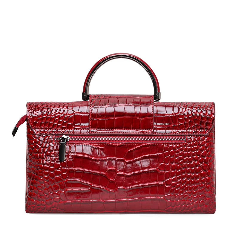 Aidrani Cowhide Women Handbag, Crocodile Embossed Top Handle Bag, Detachable Strap Flap Crossbody Purse for Daily Work Party