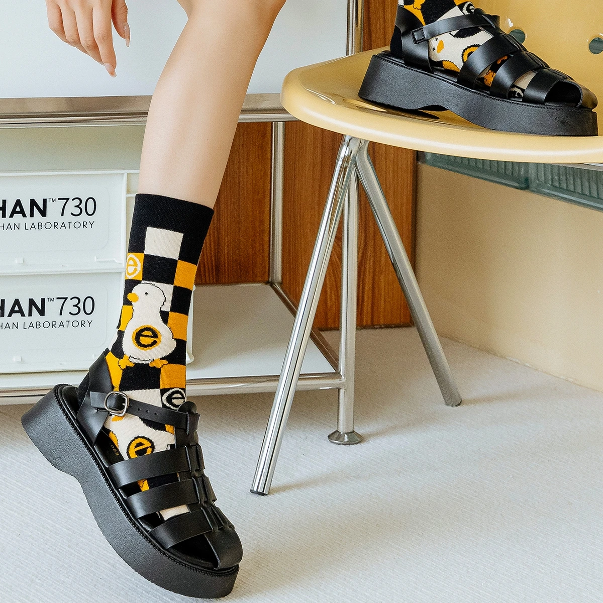 

Duck Patchwork Plaid Rock Trendy Ankle Socks Home Lovers' Tube Socks Hosiery Sleep Jogging Fashion Retro Female High Quality