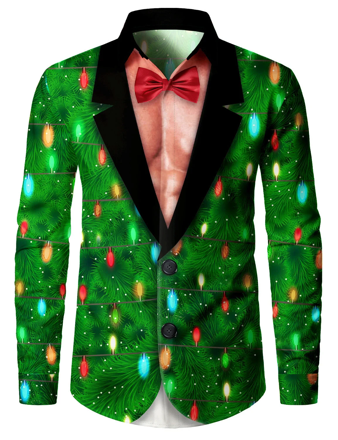 2025 Men's Funny Christmas Theme Graphics Long Sleeve Shirt Button Up Shirt Outdoor Holiday Turndown shirts Fake Tailcoat design