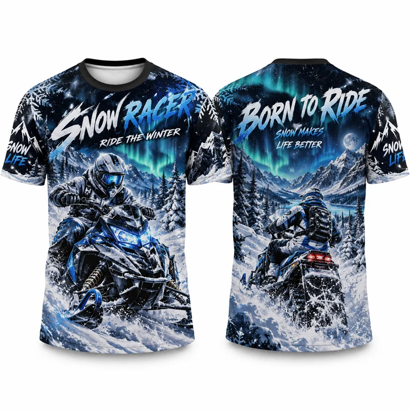Christmas Snowman Motorcycle T Shirt Men Winter Snow Racer Biker Graphic Short Sleeve Xmas Holiday Streetwear Casual Fashion Top