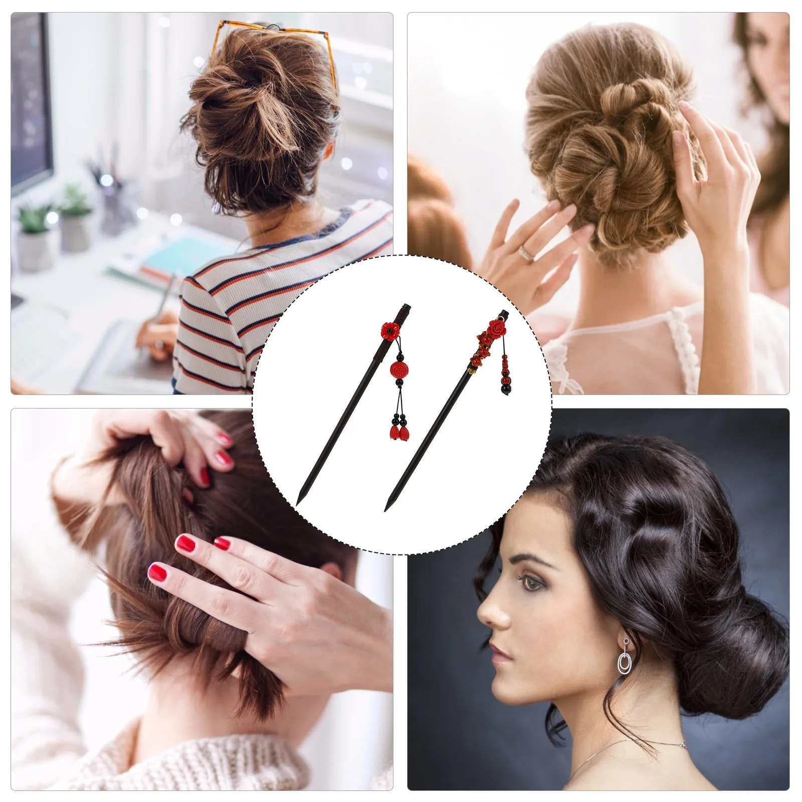 

2 Pcs Hairpin Wood Stick Retro Hair Fork Style Durable Red Wood Hair Stick Flowers Girls Ceremonies Gifts