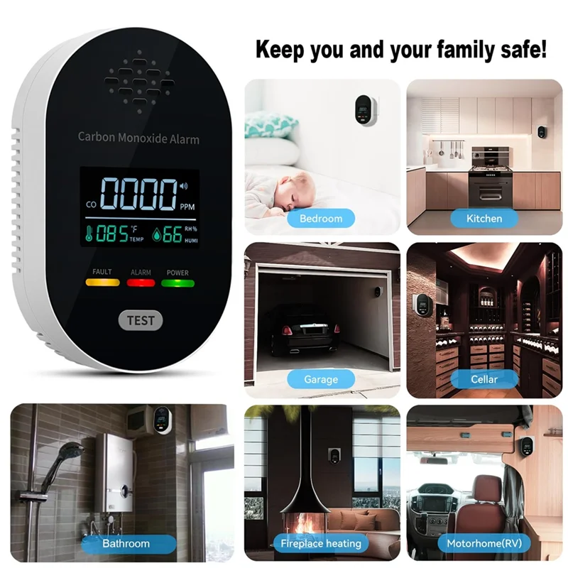 ABGI-Kohlenmonoxid-Detektoren mit LCD-Display, Ton- und Lichtwarnung für Zuhause, Büro, Hotel, Reisen, EU-Stecker