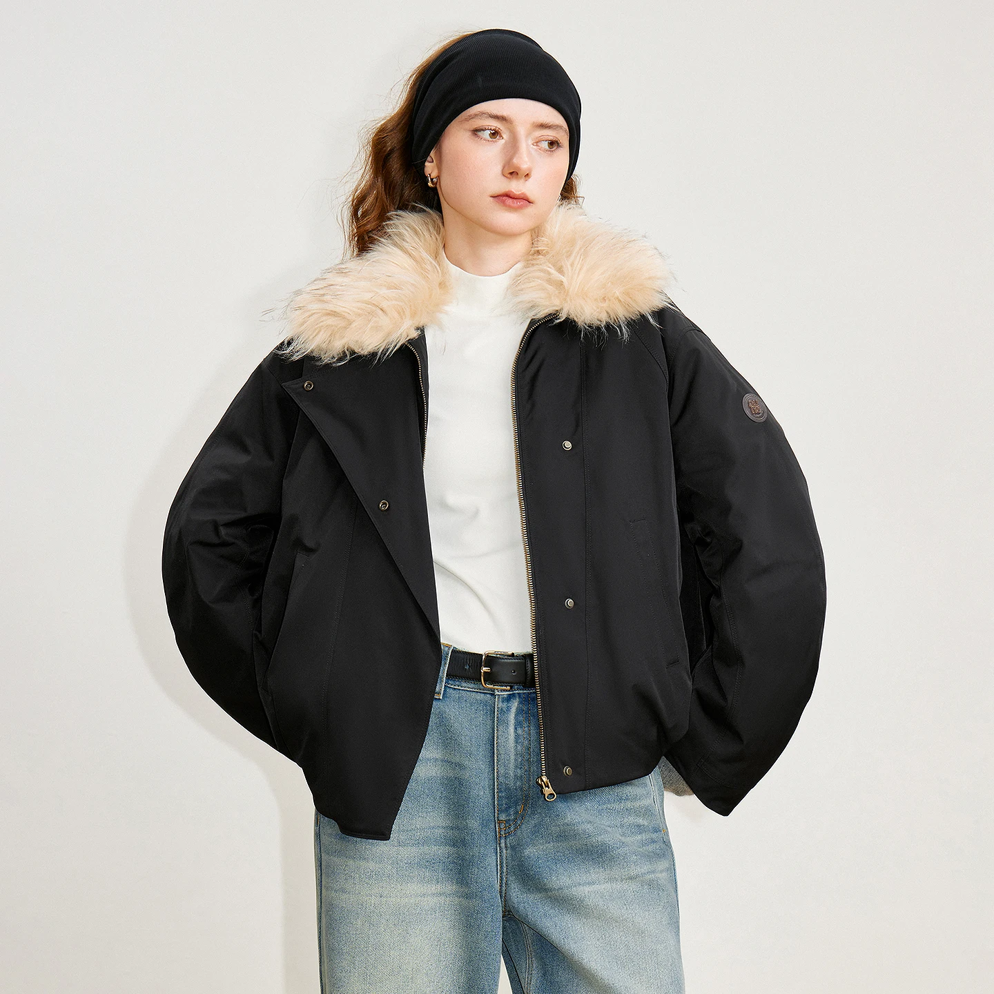 TOYOUTH Women Down Jackets 2025 Winter New Puffer Jacket Fleece Collar Retro Coffee-colored Outerwear