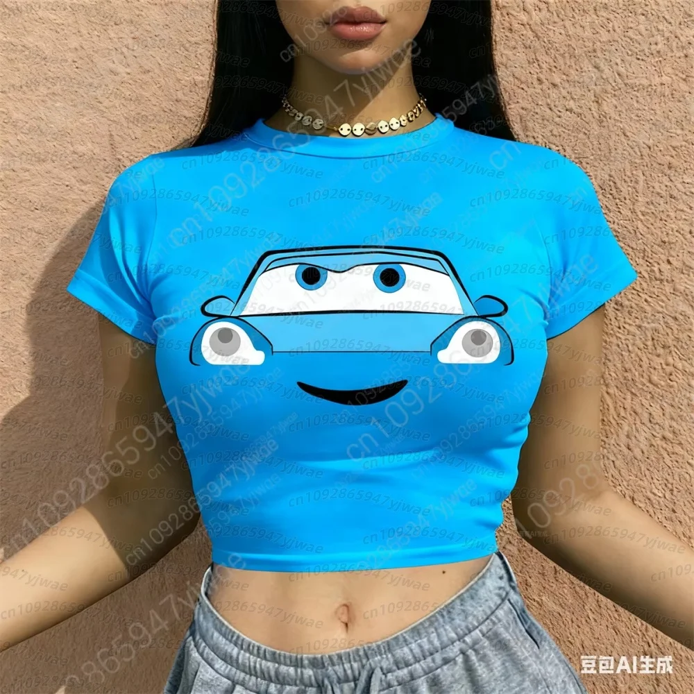 Sommer 2026 Damen Cartoon Rotes Auto Print Fußballtrikot Rundhals Kurzarm Trikot Cheerleader Crop Top Kinder Damen T-Shirt – Detail 8