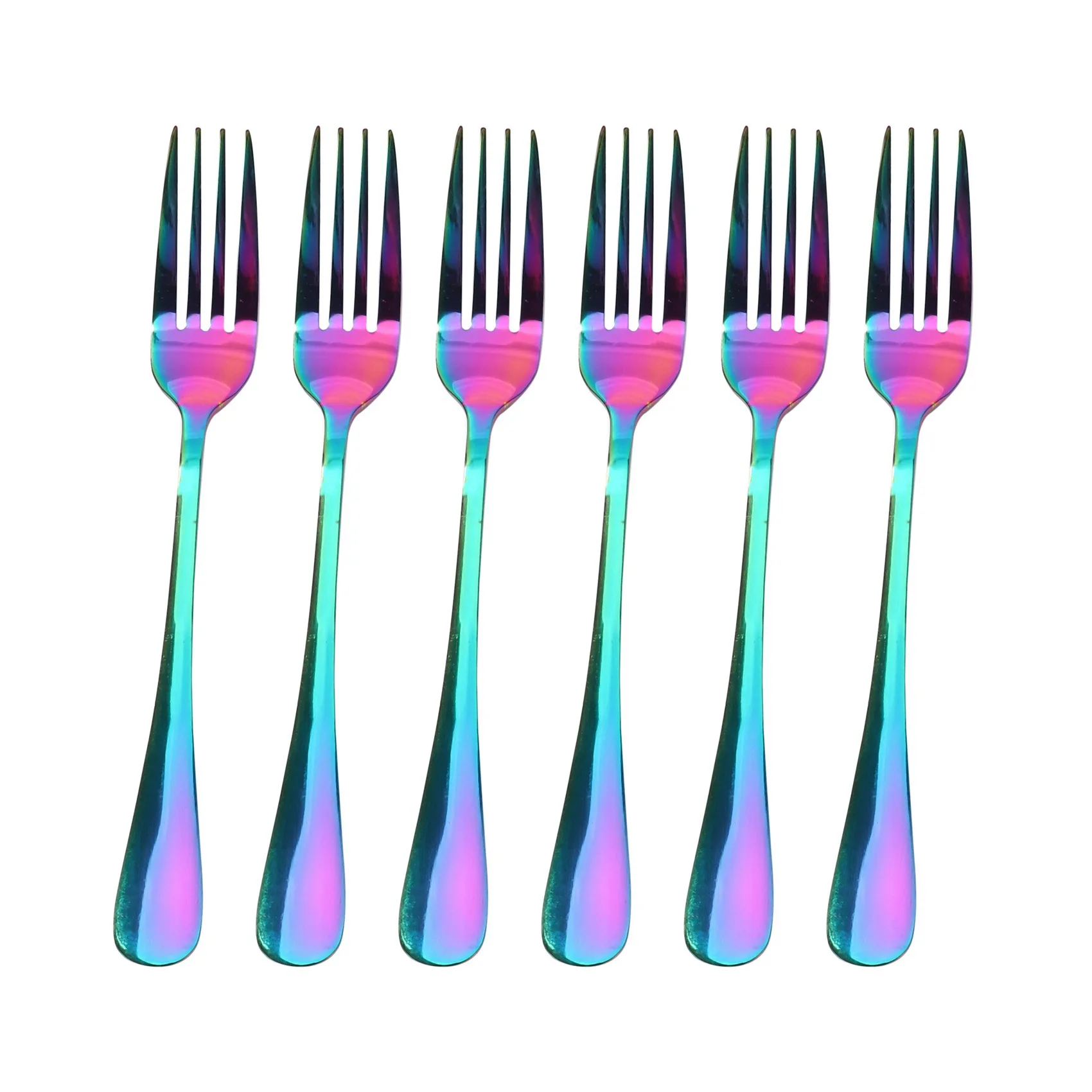 AC23-Stainless Steel Table Forks Set, 18Pcs Rainbow Color Stainless Steel Tableware Cutlery Dinnerware Set Dishwasher Safe