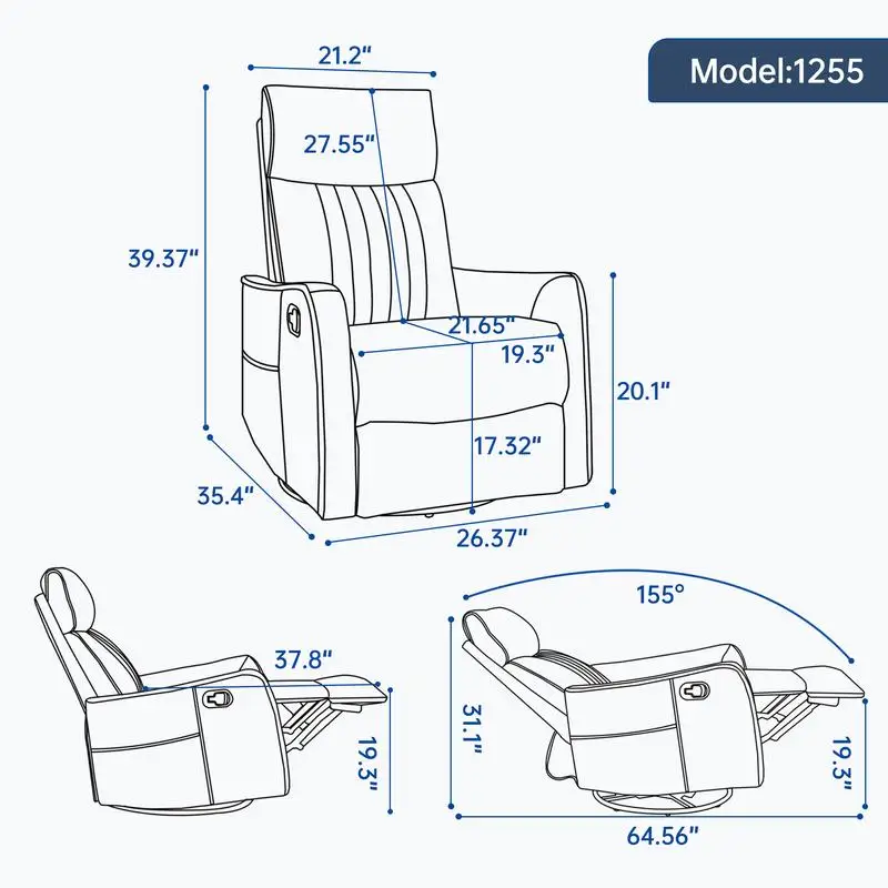 Weißer Hitzemassage-Liegestuhl mit Schaukel und Drehgelenk aus Kunstleder für Wohnzimmermöbel