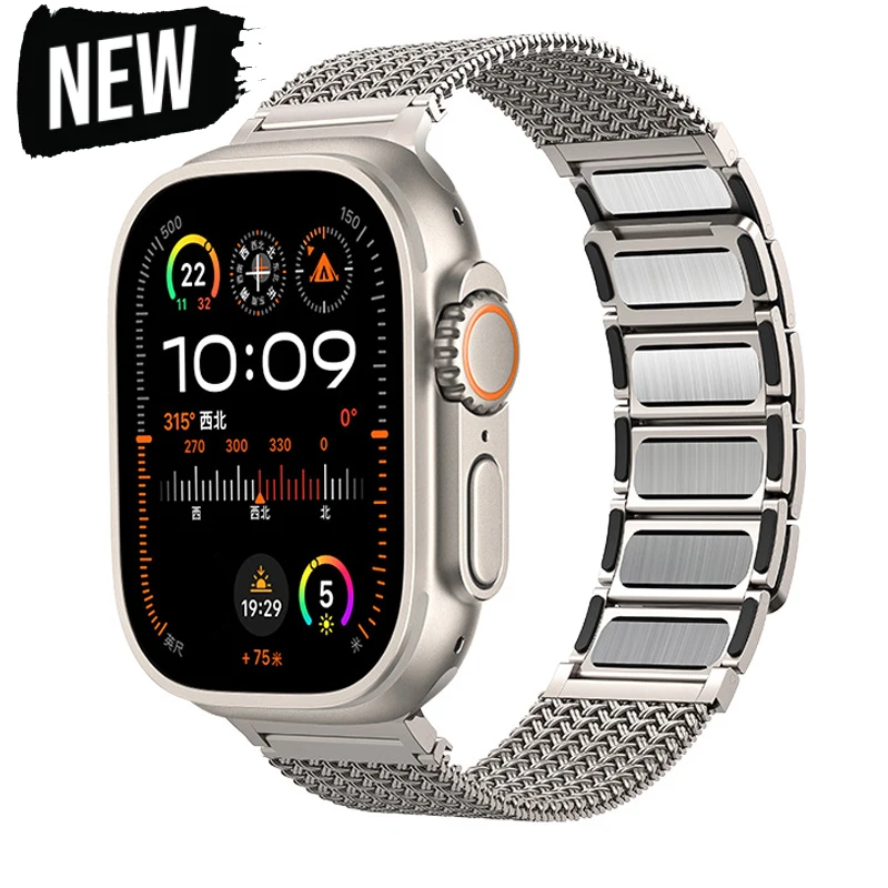 

Metal Magnetic Strap for Apple Watch Ultra 3 2 49mm 46mm 45mm 44mm 42mm 41mm Woven Chain Bracelet for Iwatch 11 10 9 8 7 6 SE 5