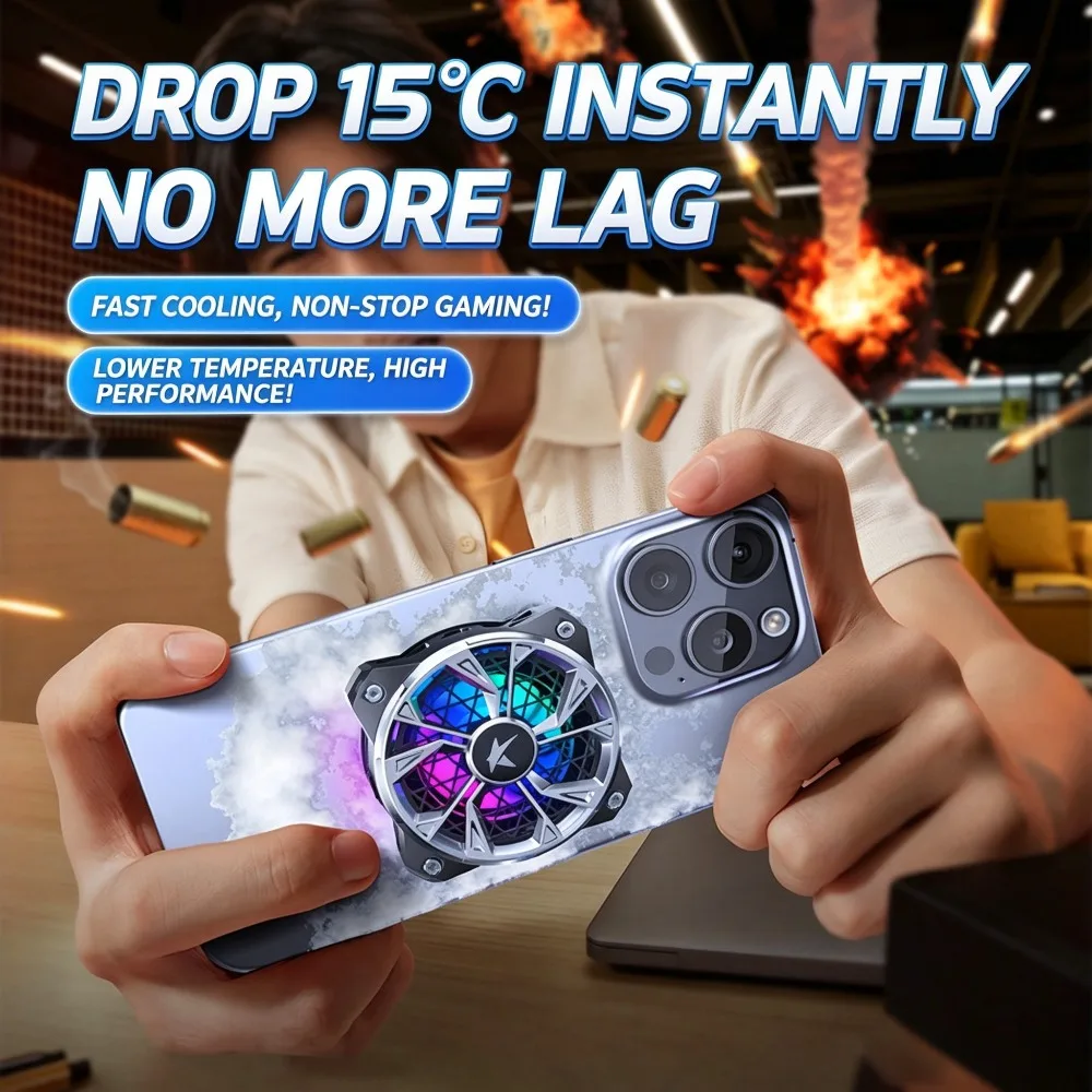 TEC Semiconductor Phone Cooler RGB Gaming Phone Cooling Fan 9-Blade High Speed Silent Radiator For Mobile Gaming Live Streaming