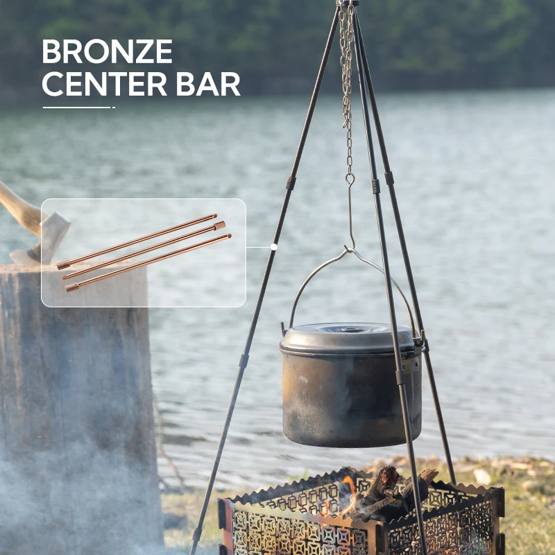 Camping Moon Grill Zubehör tragbare Aluminium legierung Camping Stativ Stange Holzkohle Grill Lagerfeuer Stativ Bar
