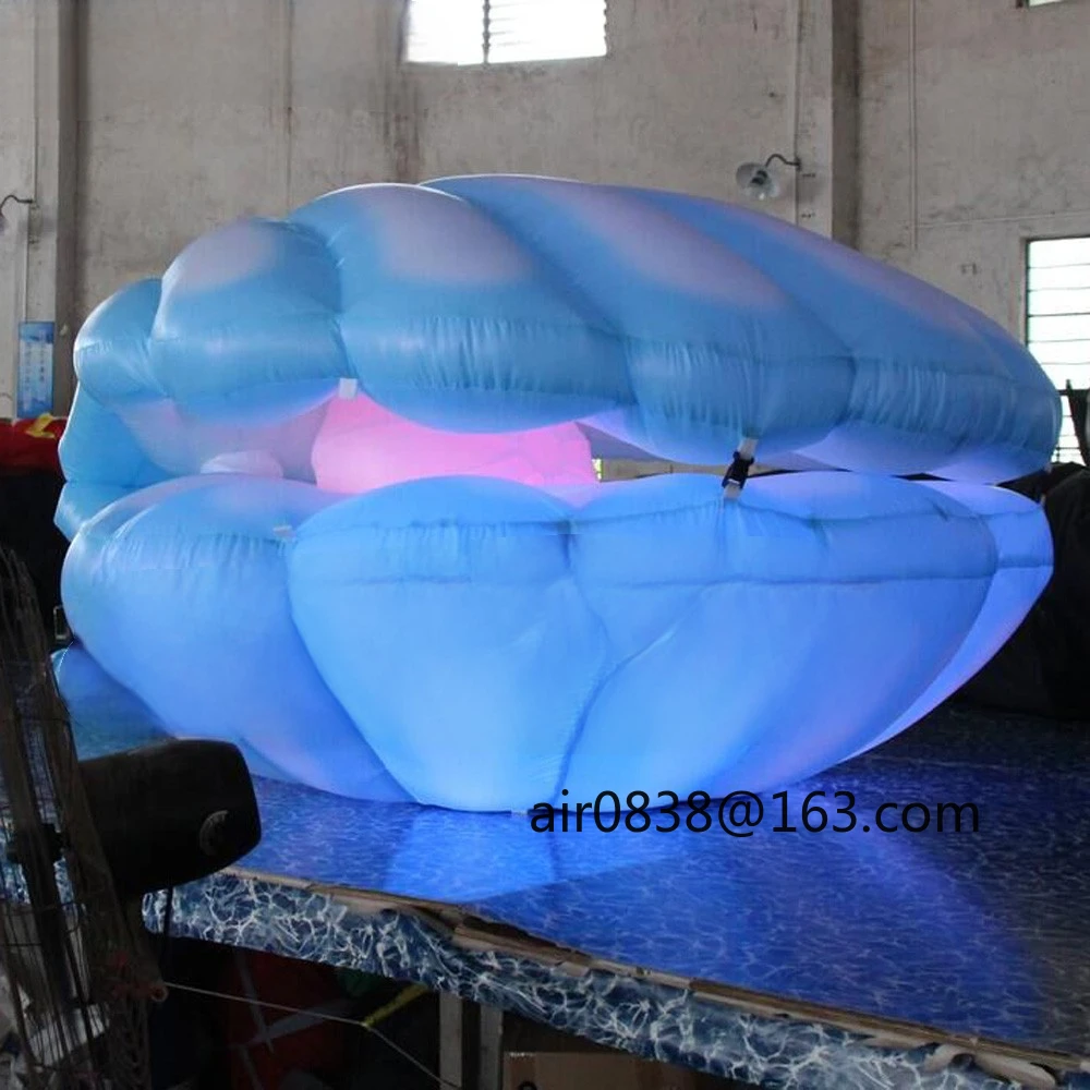 Coquille de palourde gonflable bleue fantaisie avec coquille gonflable Led géante marine perle pour la décoration de scène de mariage
