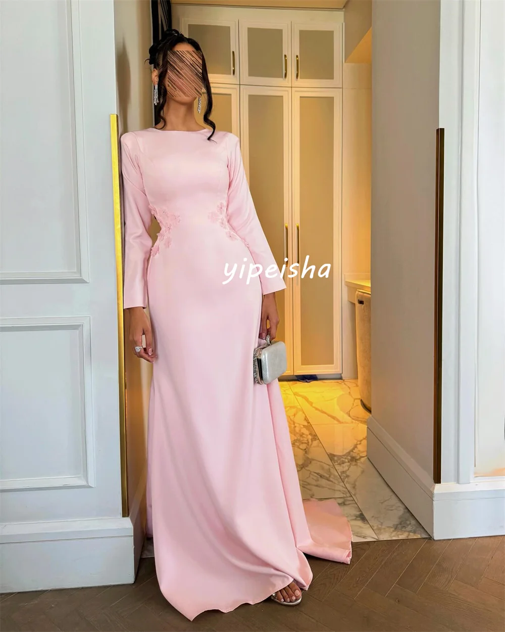 Customized Fashion Sizes Available Jersey Pleat Flower Beading Mermaid Scoop Neck Long Dresses Bespoke Occasion Dresses Formal image 3
