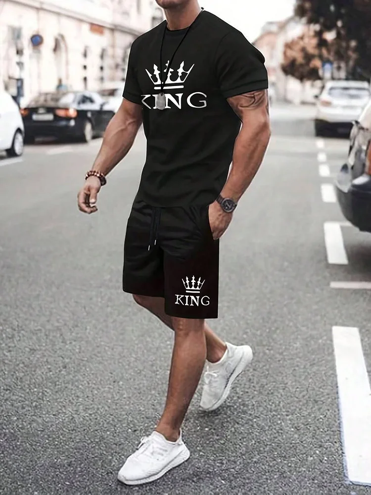 2024 New European-style Men's Casual Sports Suit With Letter Crown Pattern Printing Wrinkle Resistant And Not Easy To Fade