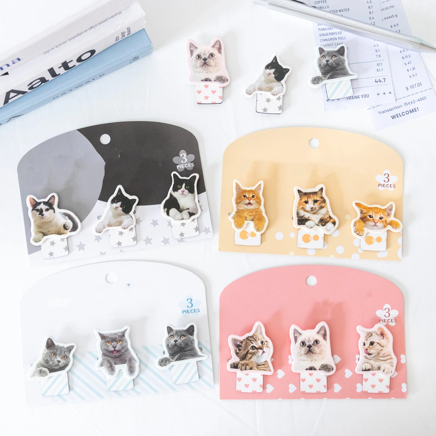 Mr. Paper 4Style 3Pcs/bag Cute Cat Magnetic Bookmark Creative DIY Fridge Stickers Reading Marker Card Book Clip