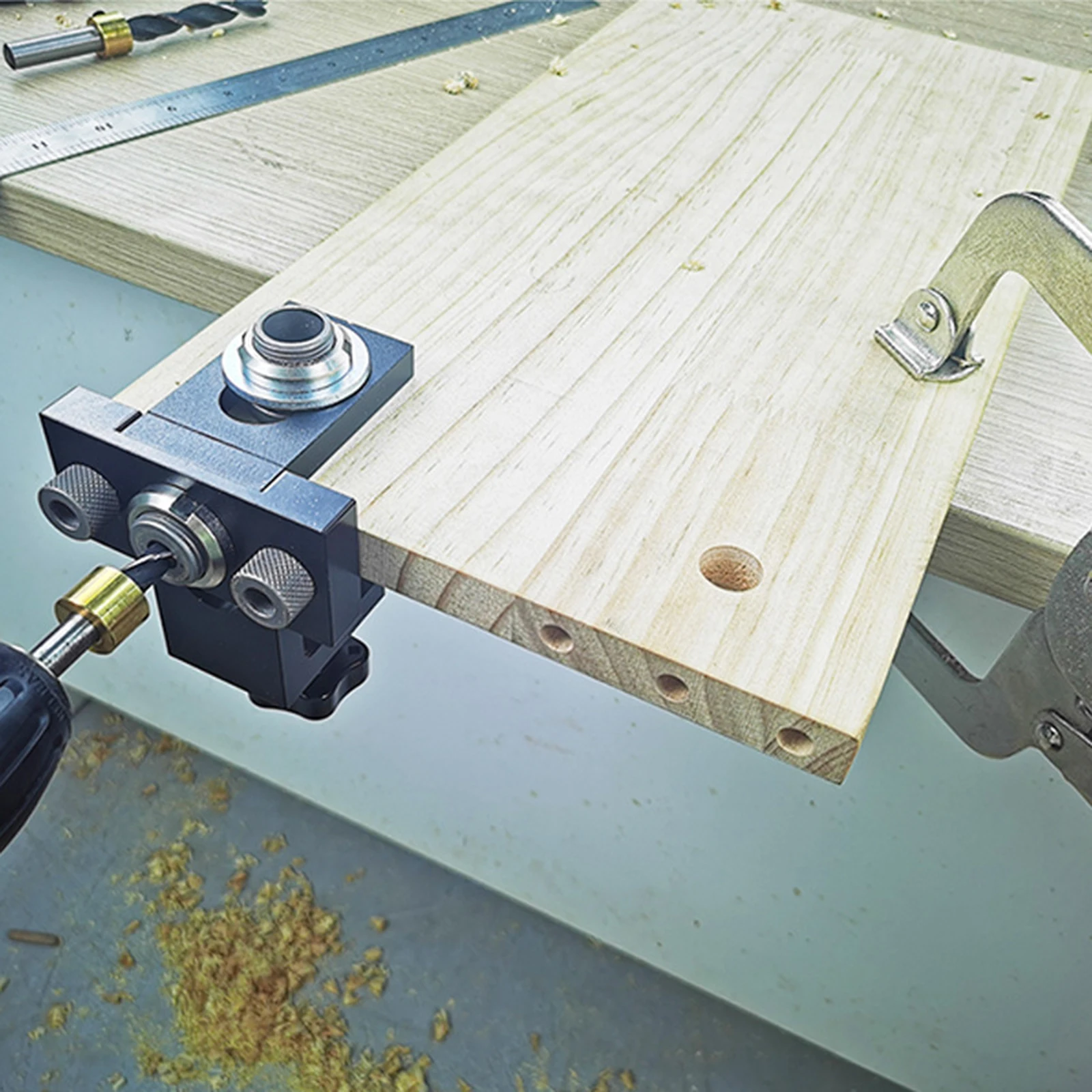 3 in 1 Adjustable Woodworking Doweling Jig Kit Pocket Hole Jig Drilling Guide Locator For Furniture Connecting Hole Puncher Tool