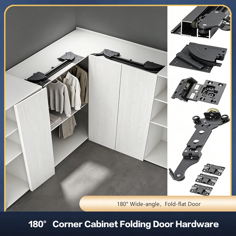 Heavy Duty 260 Degree Folding Door Hardware Set With Aluminum Wood Frame Buffer Track No Bottom Rail For Wardrobe Closet 286