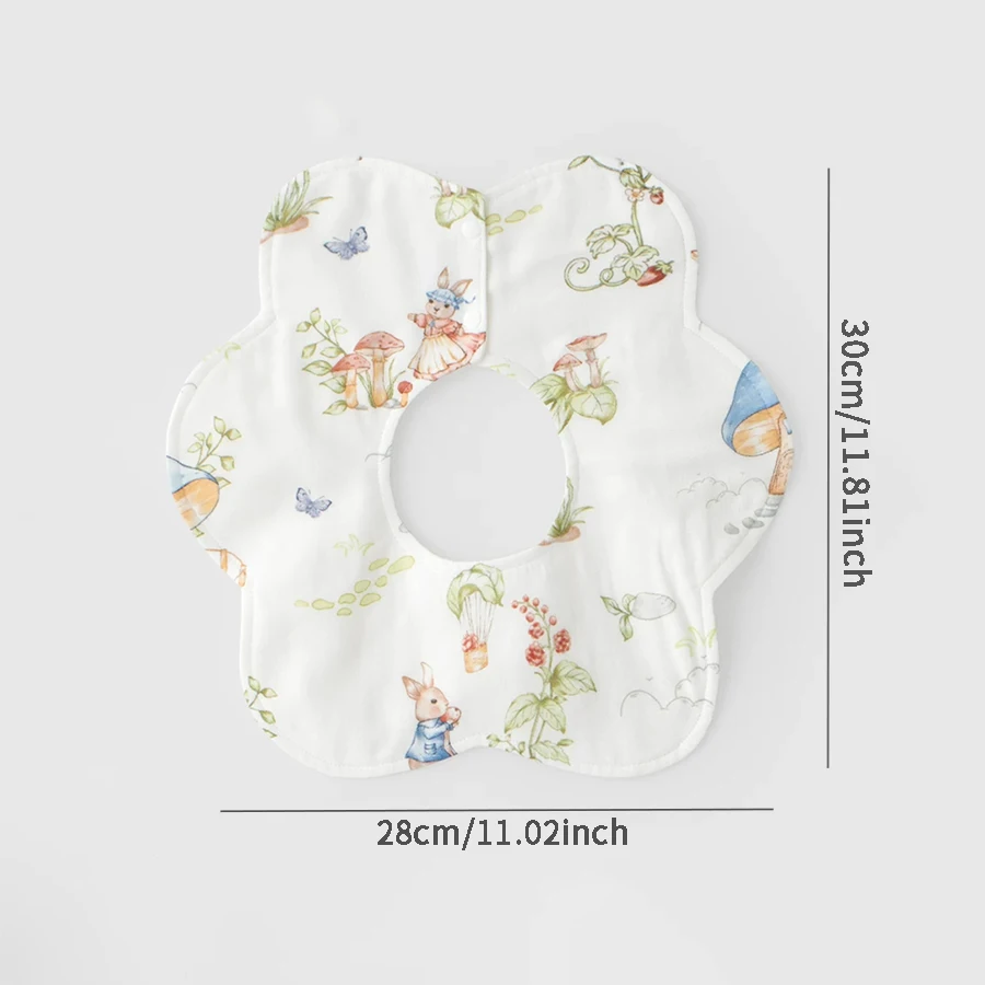 1Pc Baby Gauze Bib, Widened Petal-Shaped Absorbent Saliva Towel, Printed Petal Bib, Breathable and Skin-Friendly Drool Bib for Infants and Young Children