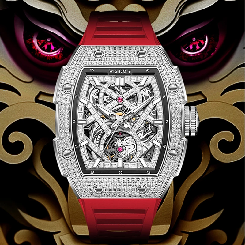 

WISHDOIT Новые автоматические механические часы Dragon Wine Barrel для повседневной модной одежды с бриллиантовой инкрустацией