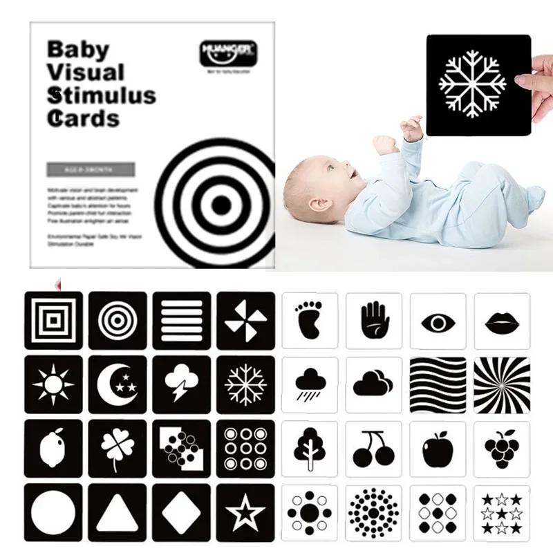 Montessori Baby Visual Stimulation Card Toy Black and White Flash Cards High Contrast Visual Stimulation Learning Toys for Baby