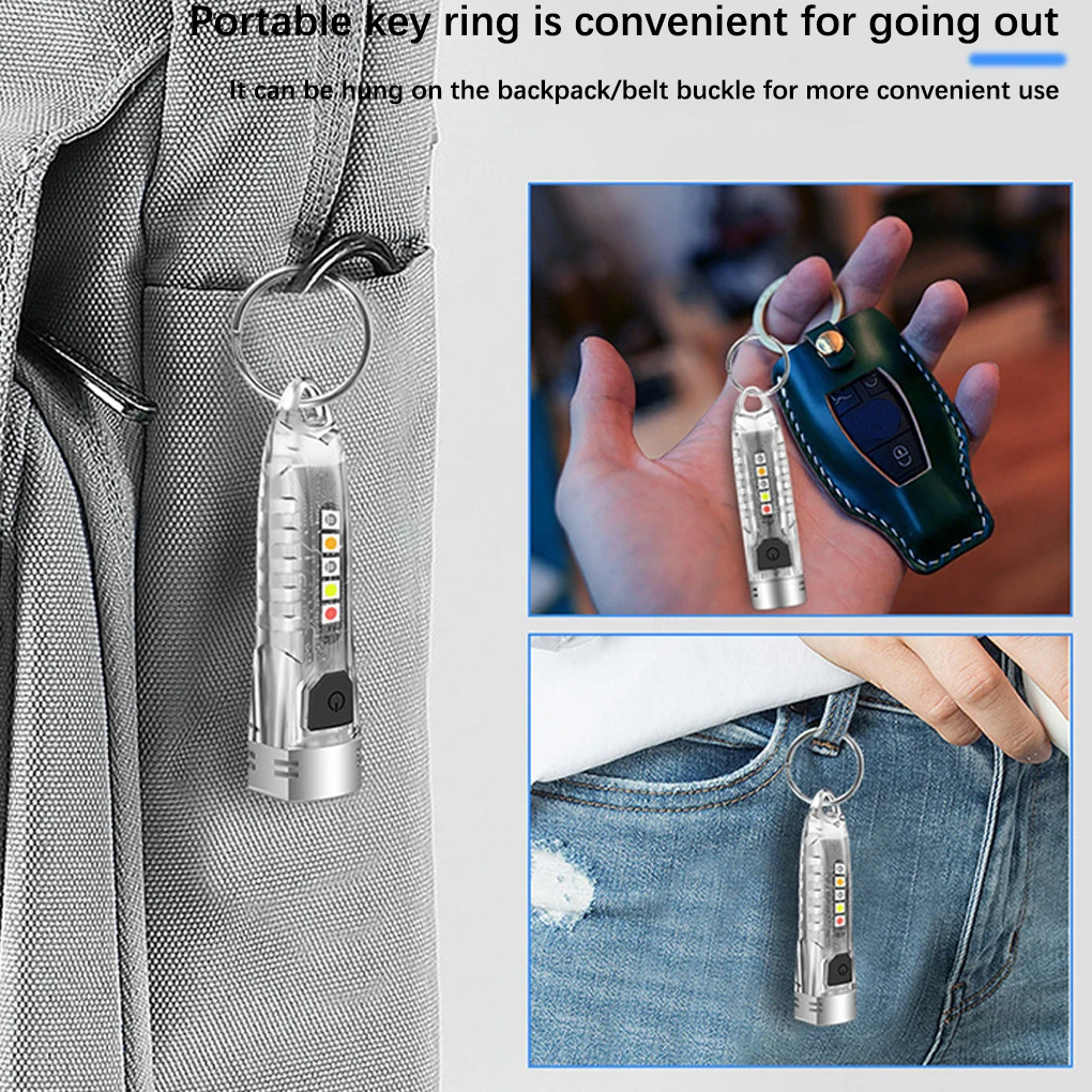 Mini Flashlight Type-C Multiple Modes Waterproof Torch Fixed-focus Hanging Pocket Lamp Key Chain Sturdy Camping