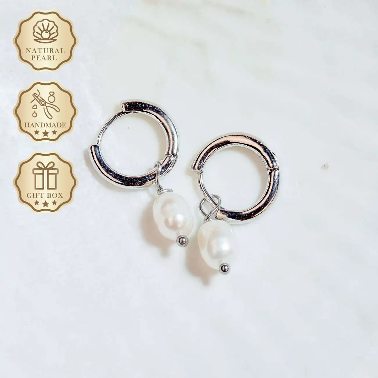 

MYSOYA White Rice Freshwater Pearl Earrings 6–7mm Natural Pearls Silver Color, Gift Box, Ideal Birthday Gift