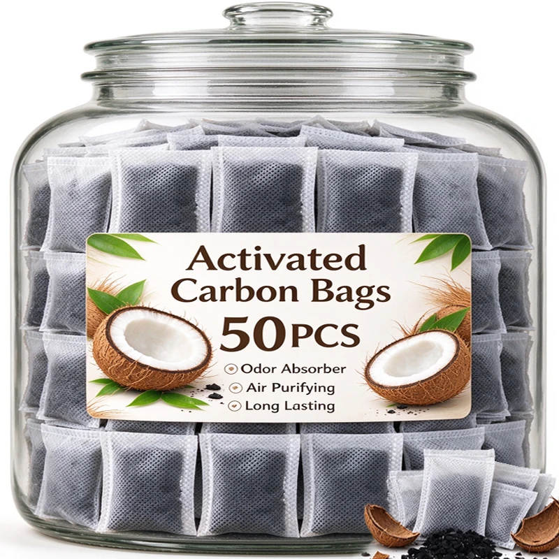 50/5pcs Coconut Shell Activated Carbon Bags Reusable Air Purifying Deodorizer Moisture Absorber Odor Eliminator for Car Closet