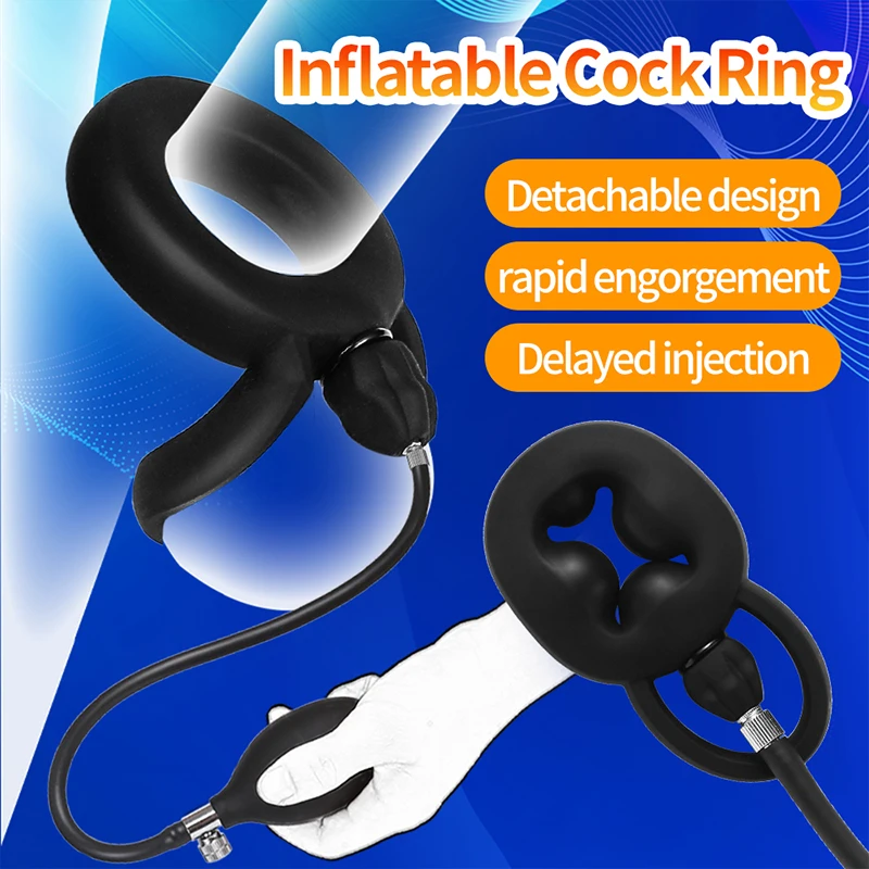 Inflatable Penis Ring BDSM Cock Bondage Lock Erection Ball Stretcher Delay Ejaculation Sex Toys for Men Penisring Enlarger Rings