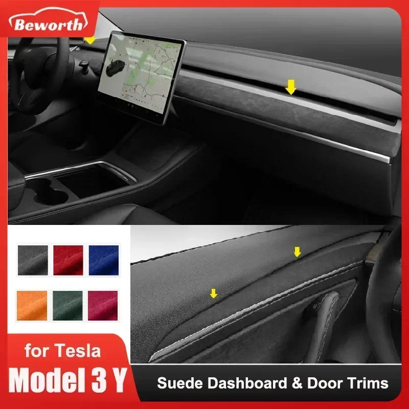 

Alcantara Suede Dashboard Panel Protector Cover For Tesla Model Y 3 Door Trim Cover interior Accessories Dash Decor Sticker Wrap