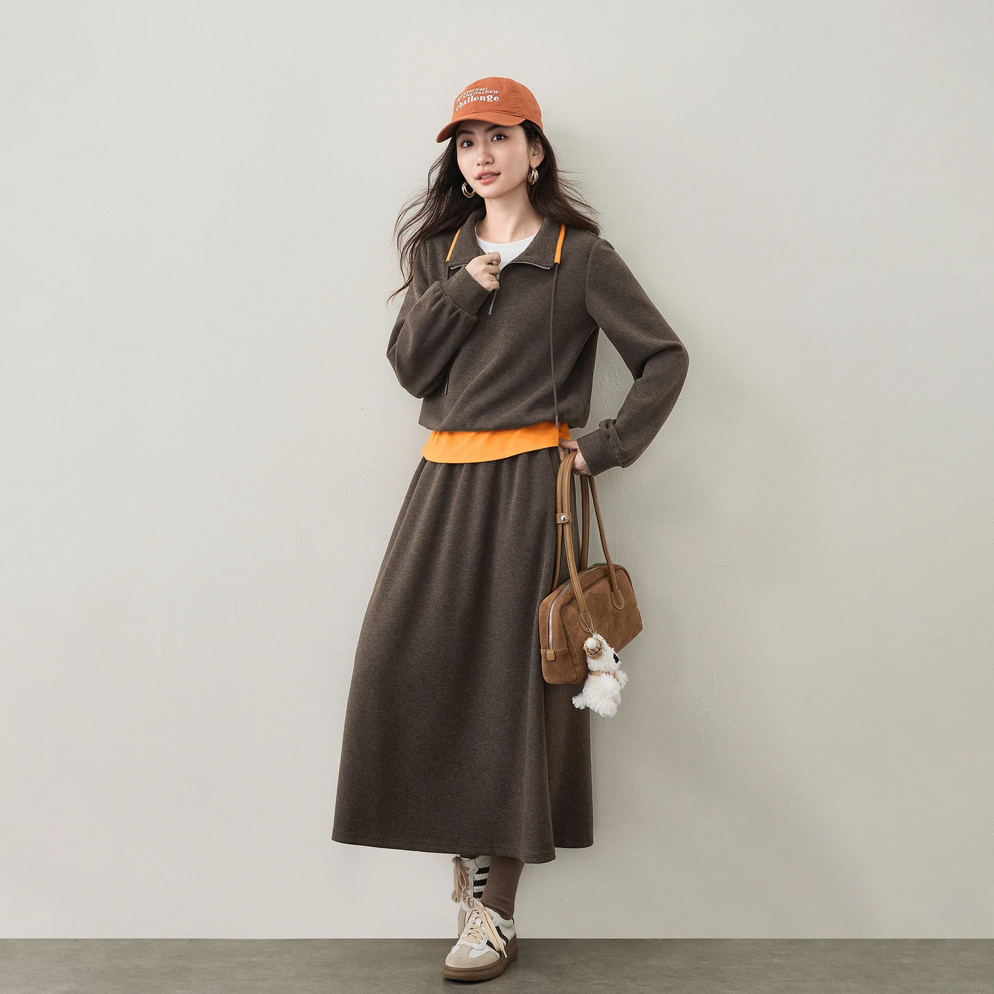 SENTUBILA Fake Two Piece Knit Set Women Winter 2026 Simple Casual Two Piece Outfit Slim Female Midi Skirt Sweatshirt 164ZF7761