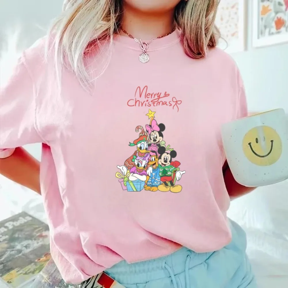 

Disney для родителей и детей, Микки Маус и Дональд Дак, Рождественская елка, милая повседневная свободная футболка с героями мультфильмов, детская пара
