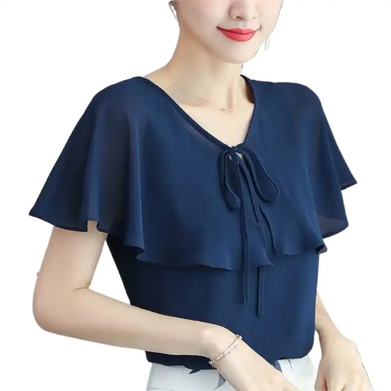 

Женская шифоновая блузка на завязках, Офисная рубашка с оборками, лето 2023