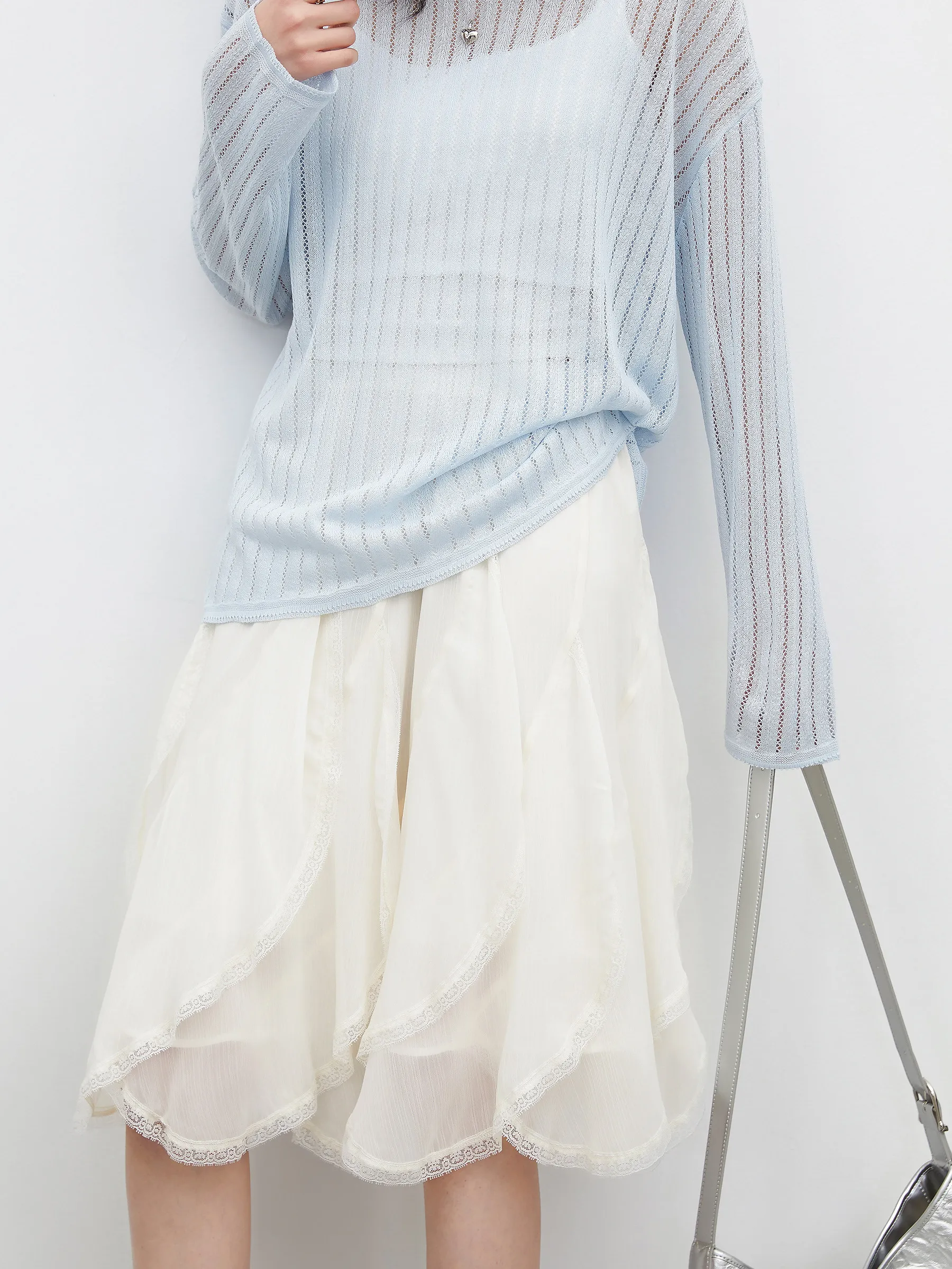 CHIC VEN Fashion Women Ruffled Skirt Loose Casual New Irregular Lace Elastic Waist Female Medium Length Skirt Spring Summer 2026