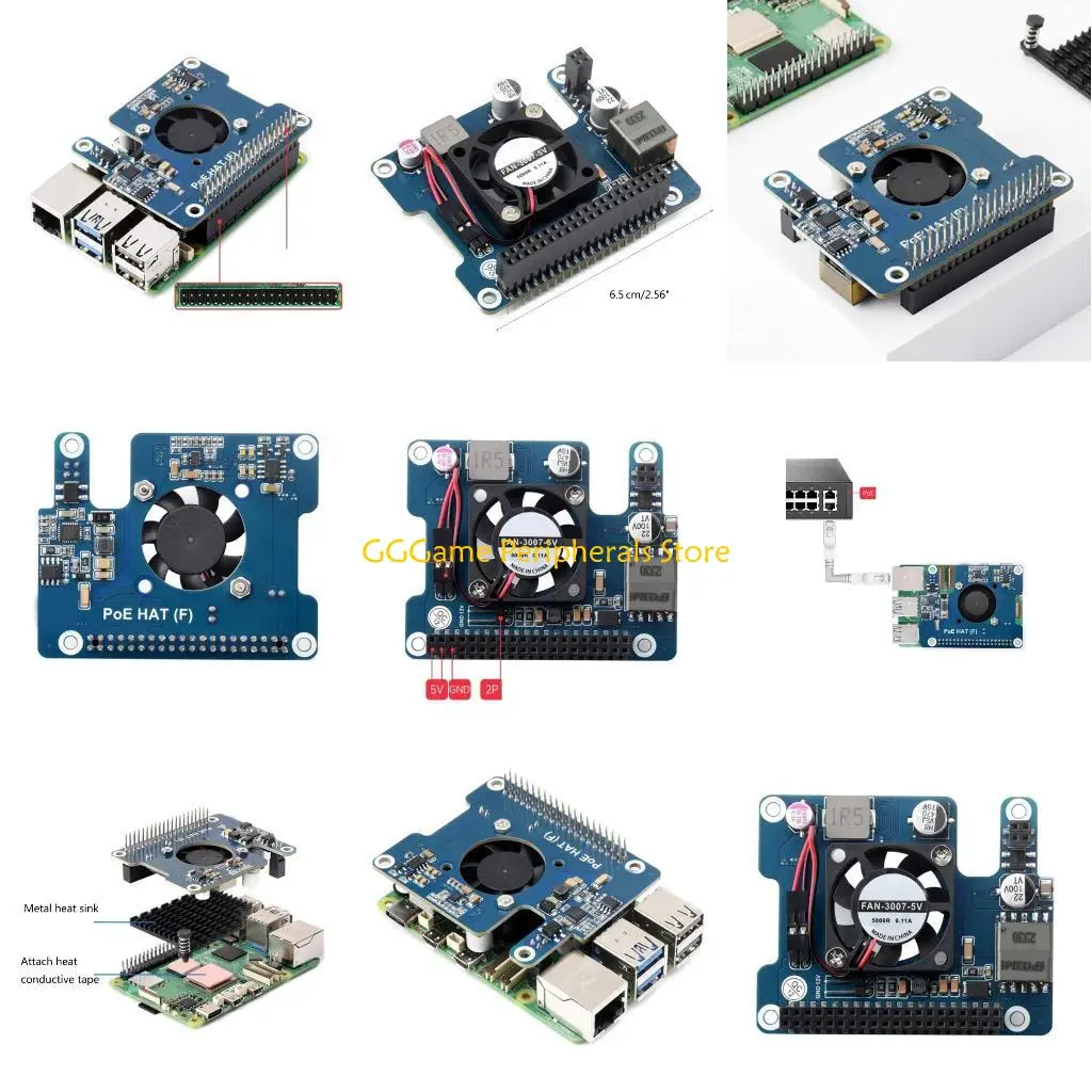 

U55B PoE HAT for RPI 5, with cooling fan and rack-mounted 802.3af/at over Ethernets expansion