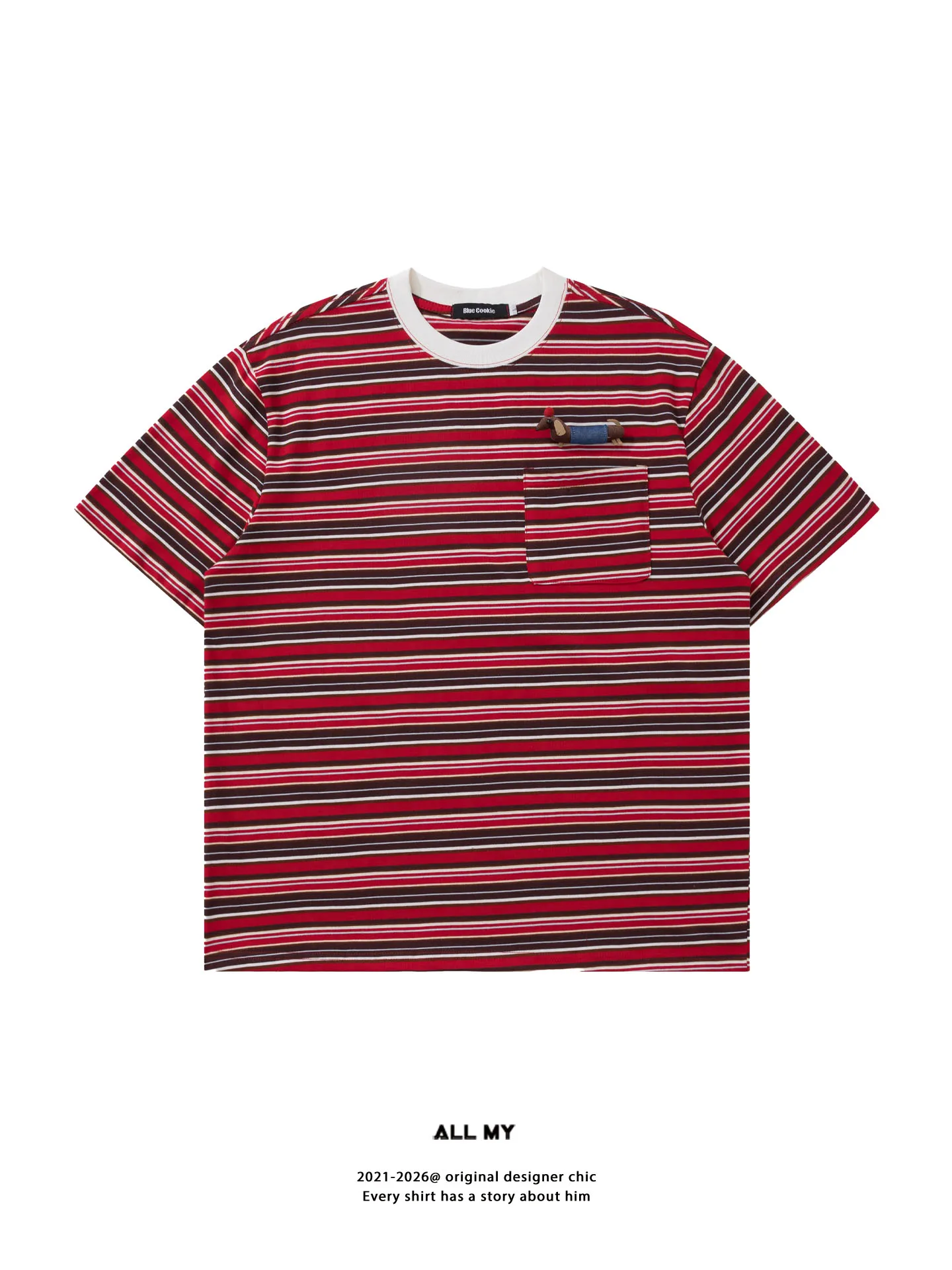 

Retro American Striped Short Sleeve T-Shirt Unisex Loose Summer Half Sleeve Top for Couples with Dachshund Pendant Cotton Com...
