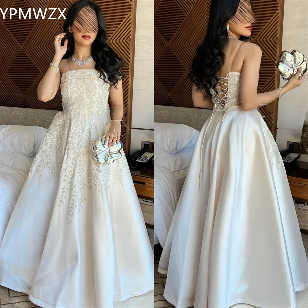 

Customized Party Dress Occasion Prom Gown YPMWZX Strapless A-line Floor Length Skirts Draped Applique Bespoke Dresses