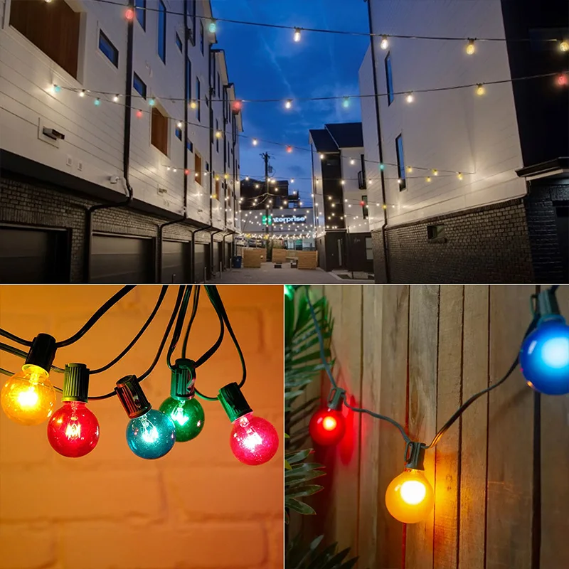 40LED RGB G40 Bulbs Outdoor String Lights Garland Waterproof IP44 Decoration For Garden Patio Wedding Party Lighting Solar Power