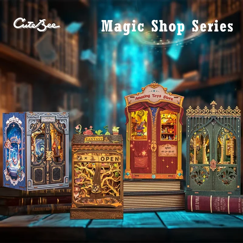 CUTEBEE DIY Book Nook Kit Miniature Dollhouse with Light Magic Bookshelf Insert Booknook Home Decoration for Craft Birthday Gift