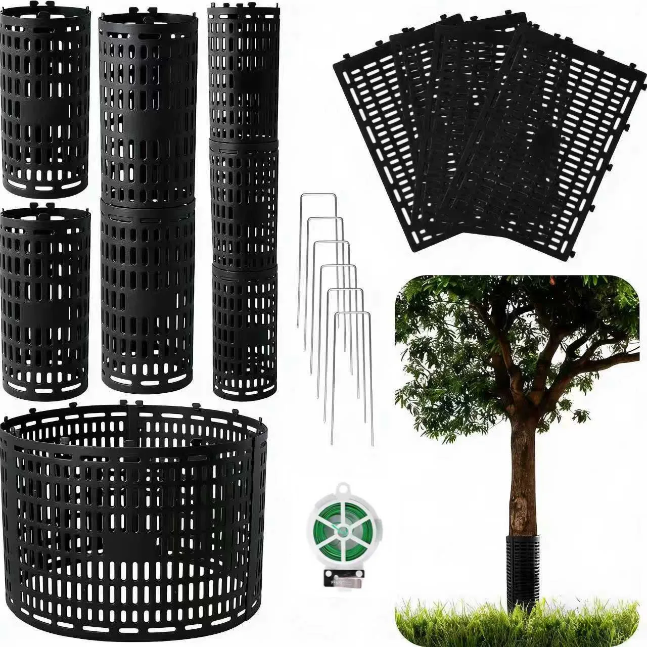 Tree Trunk Protector DIY Connectable Cover for Fruit Tree Seedling Root Protection with Ground Stakes