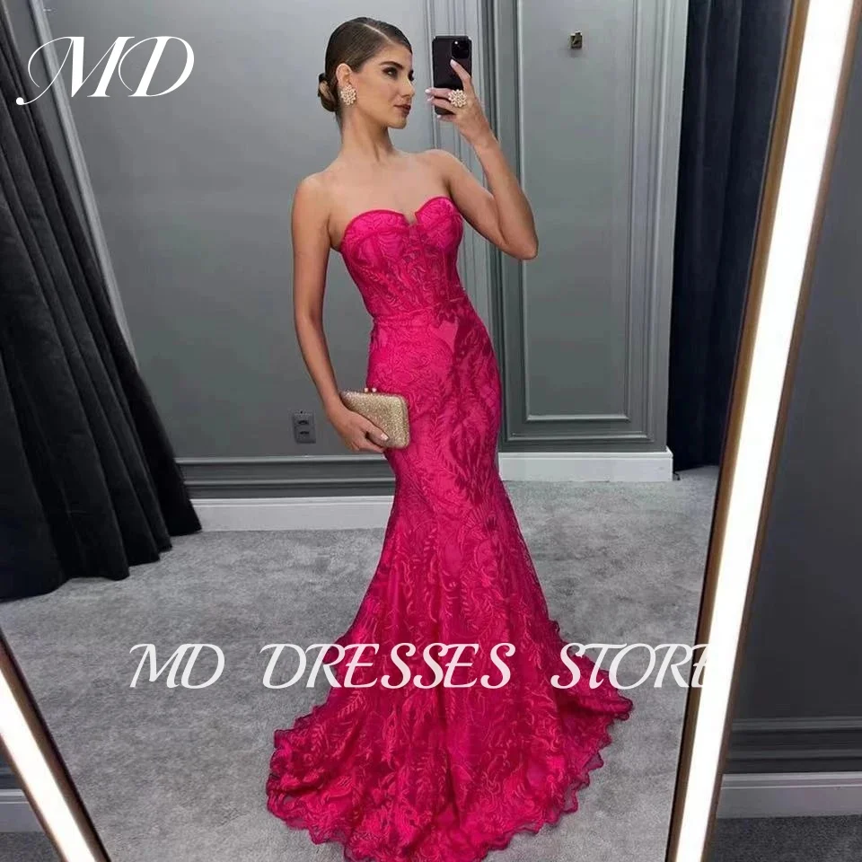 

Giyu Mermaid rose red A Line Evening Dress Sleeveless Lace Sweetheart Floor-Length Formal Party Dress Customized vestidos 2025