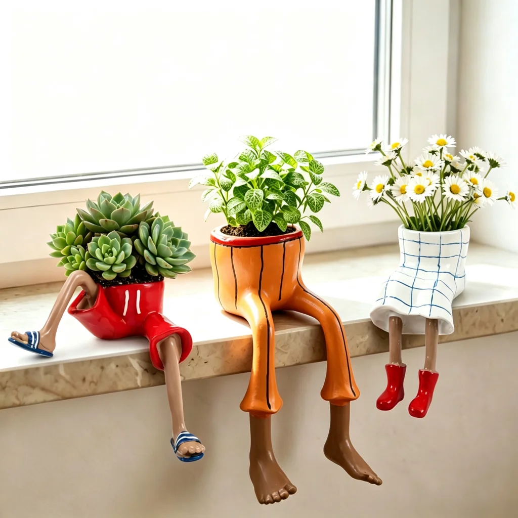 Resin Succulent Planter with Drainage Hole Creative Mini Flower Pot Cactus Herb Greenery Plant Pot for Home Office Desk Decor