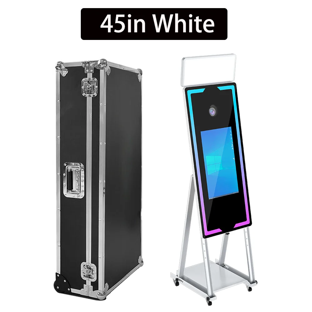 Interactive 45 65 Inch Touch Screen Mirror Photobooth Portable with Square Light, Magic Photo Booth Machine for Wedding Party