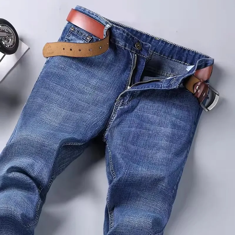 Jeans Elit Bisnis Hitam dan Biru Set 2 Potong Musim Semi Musim Gugur 2025 Celana Denim Berkualitas Tinggi Multicraft Kaki Lurus Elastis Mikro