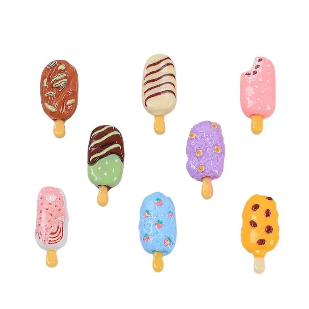 20PCS Mini Red Bean Popsicle Miniature Flat Back Resin Cabochons For Hairpin Scrapbooking DIY Home Decor Craft Accessories
