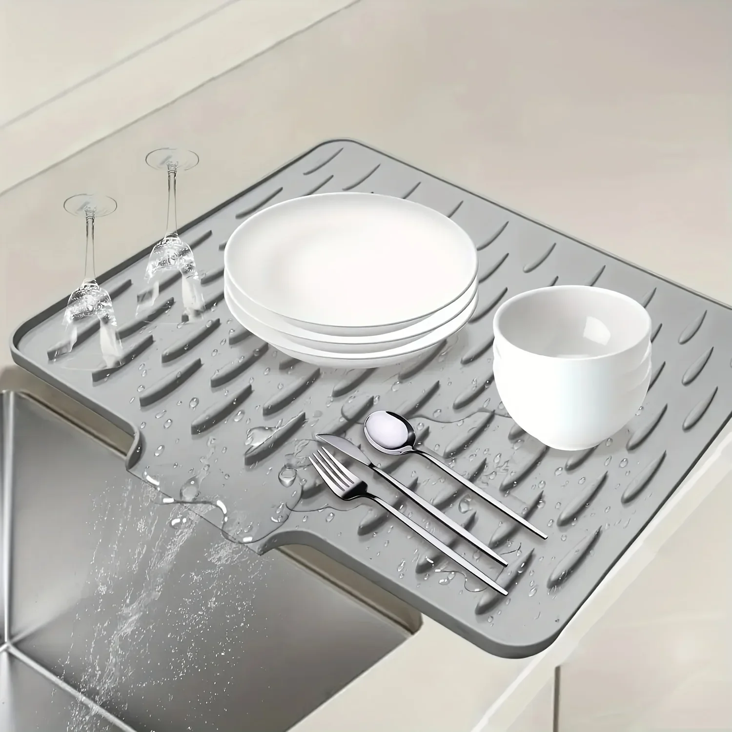 Silicone Drain Mat Drainage Waterproof Non Slip Heat Resistant Cushion Stain Proof Shockproof Pad Sink Countertop Kitchen Built