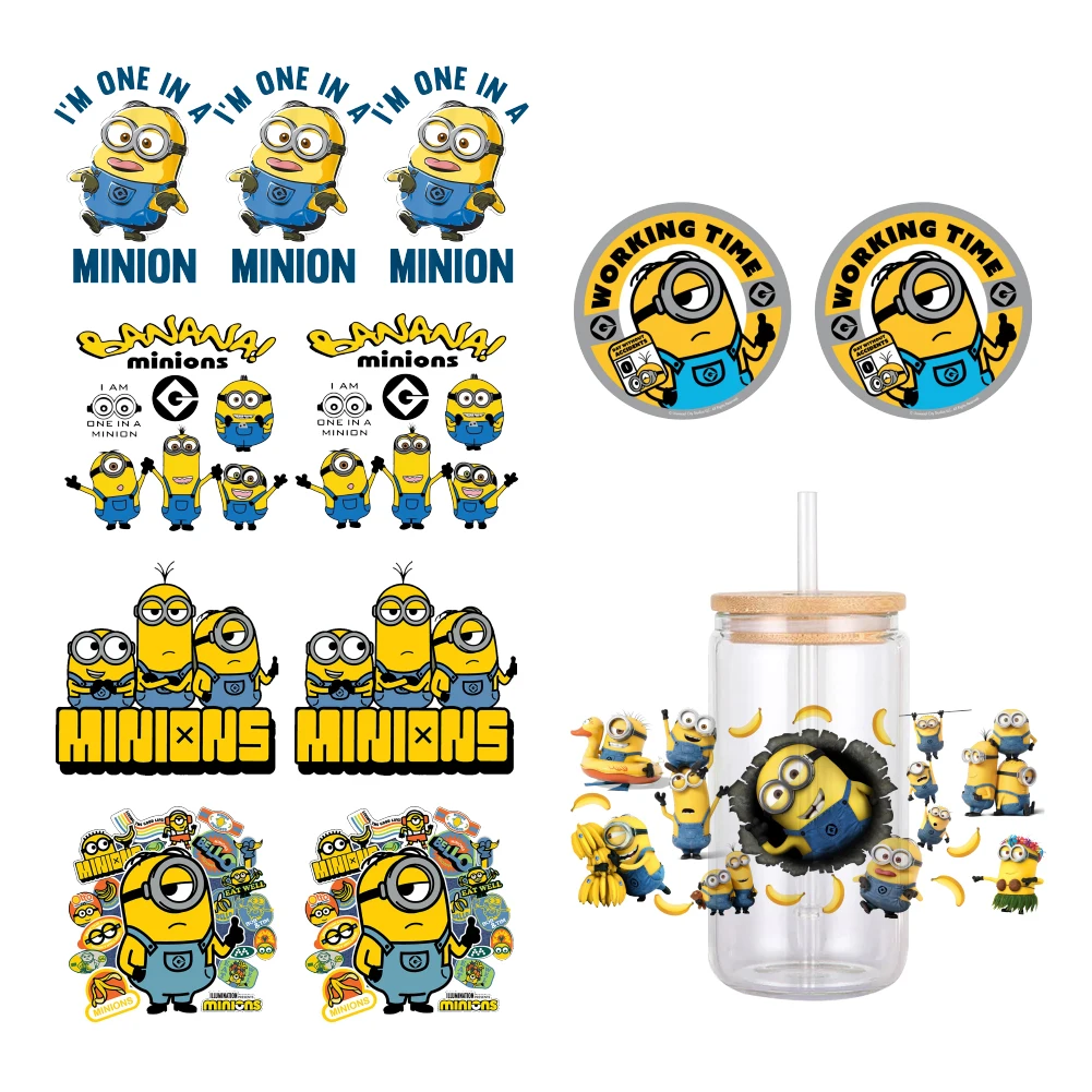 MINIS Cartoon Minions Pattern UV DTF Transfer Sticker Waterproof Transfers Decals For 16oz Glass Cup Wrap Stickers