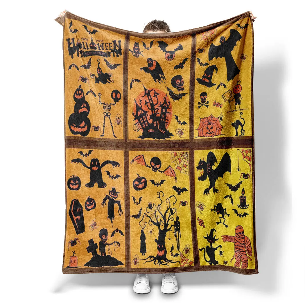 Halloween Fortunate Pumpkin Figure Printed Blanket for Sofa Bed Travel Camping Living Room Office Conditioning Blanket